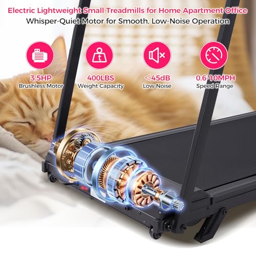 Image of Portable Treadmill for Home Small, Walking Pad with Handle Bar, 3.5HP Eelectric Walking Pad Treadmill with Handle Bar and Incline, Small Treadmills for Home Exercising, 0.6-10MPH, 400BS