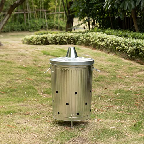 Gardenised QI004569 Silver Outdoor Galvanized Metal Garden Incinerator Can thumb #5