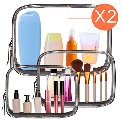 4pcs TSA Approved Clear Travel Toiletry Bag, Airline Kit 3-1-1 Waterproof Toiletries Carry Pouch Zipped Cosmetic Makeup Organizer Case (Medium, Large, X-Largex2)
