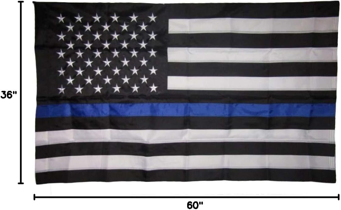 AES 3x5 Embroidered Police Law Enforcement USA American Thin Blue Line Pole Sleeve 210D Nylon Flag 3'x5' Fade Resistant Double Stitched Premium Penant House Banner