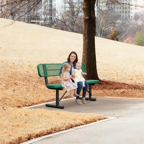 Image of Heavy Duty Park Bench with Back Portable Frame, Outdoor Steel Bench with Backrest, Outdoor Park Bench Expanded Metal Mesh Bench for Lawn, Park, Deck, Garden, Patio, Porch, Black (Green, 6FT)