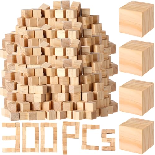 Barydat 300 Pcs 0.5 in Unfinished Wooden Cubes Bulk, Square Wood Blocks by Barydat - Used condition - US$14.47