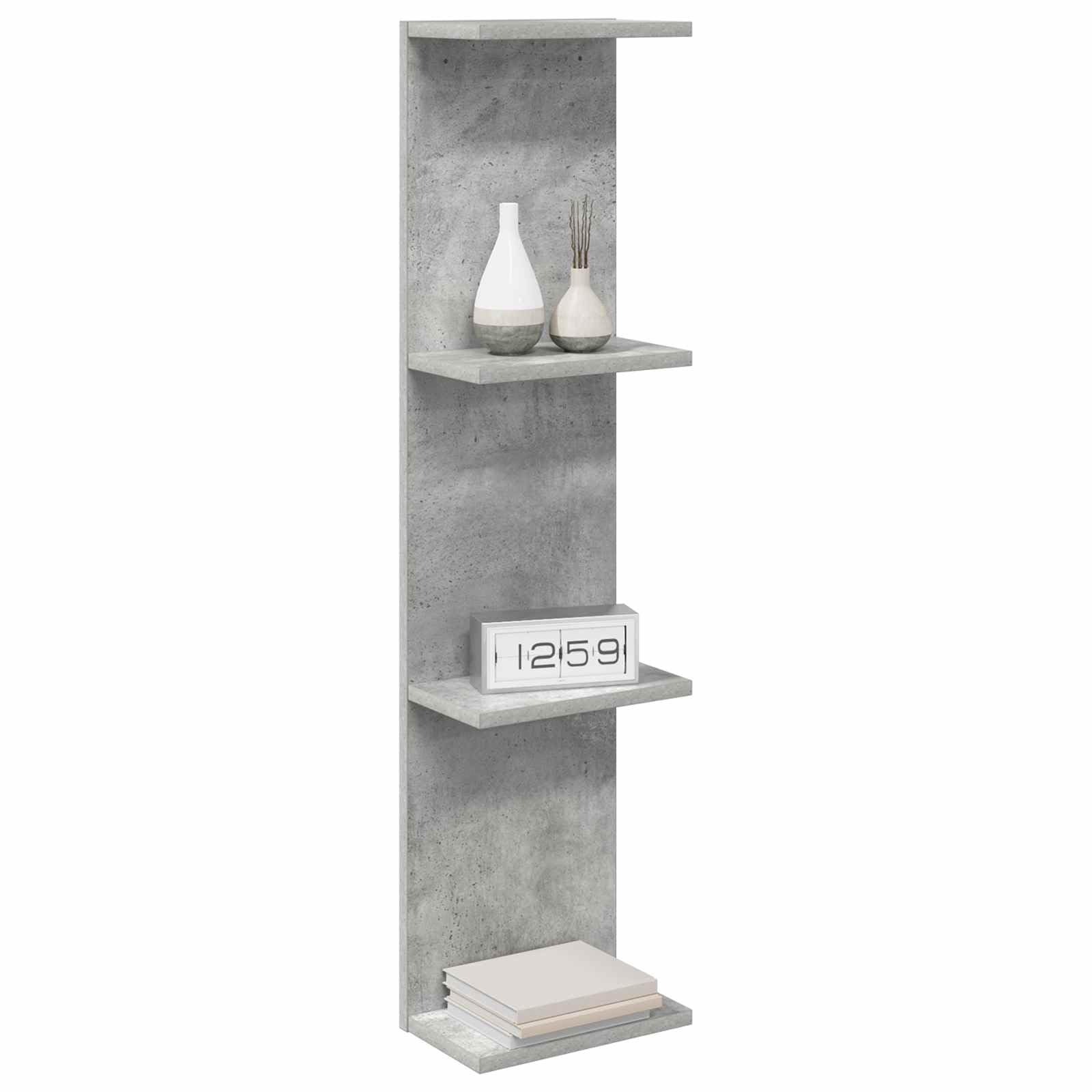 Regał ścienny, zestaw 2 sztuk, szary beton, 22 x 15 x 100 cm, materiał drewnopochodny, montaż na ścianie, do dekoracji książek, do salonu, sypialni, korytarza, biura, montaż