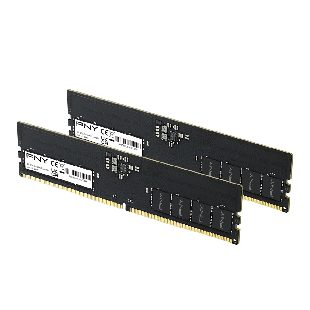 Photo 1 of PNY Performance 16GB (2x8GB) DDR5 RAM 5600MHz (PC5-44800) - CL46, 1.1V - Compatible with 5200MHz, 4800MHz - Desktop Memory Kit - MD16GK2D5560046-TB - Not Compatible with Intel 15th Gen