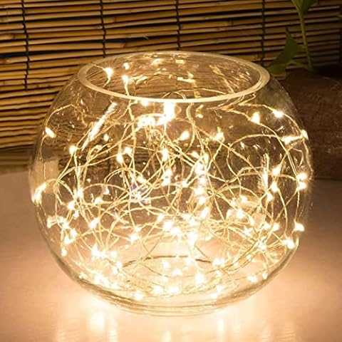 100LED Fairy Light Battery Operated LED Lights with Timer Setting Warm White String Lights, 10M Silver Wire Starry Lighting, for Bedroom, Indoor, Christmas Tree, Wedding Decor Idea Put in Jars Cover