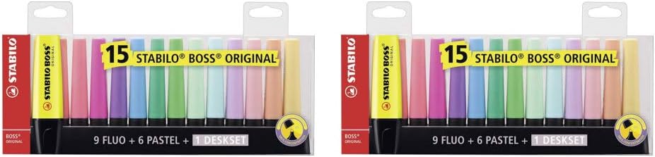 Boss Original Highlighter Deskset of 15 Assorted Colours - Limited Edition (15er Tischset (2-Sets))