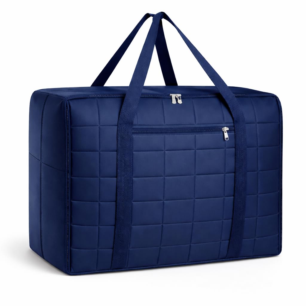 Polyester Double Bed Blanket Bag Cover/Duvet Storage Bag/Saree Bag/Household Storage Bag With Water Proof Dust Proof, 60x50X38 cm. (1, NEVY BLUE, Double Bed Blanket Storage Bag)-image-44