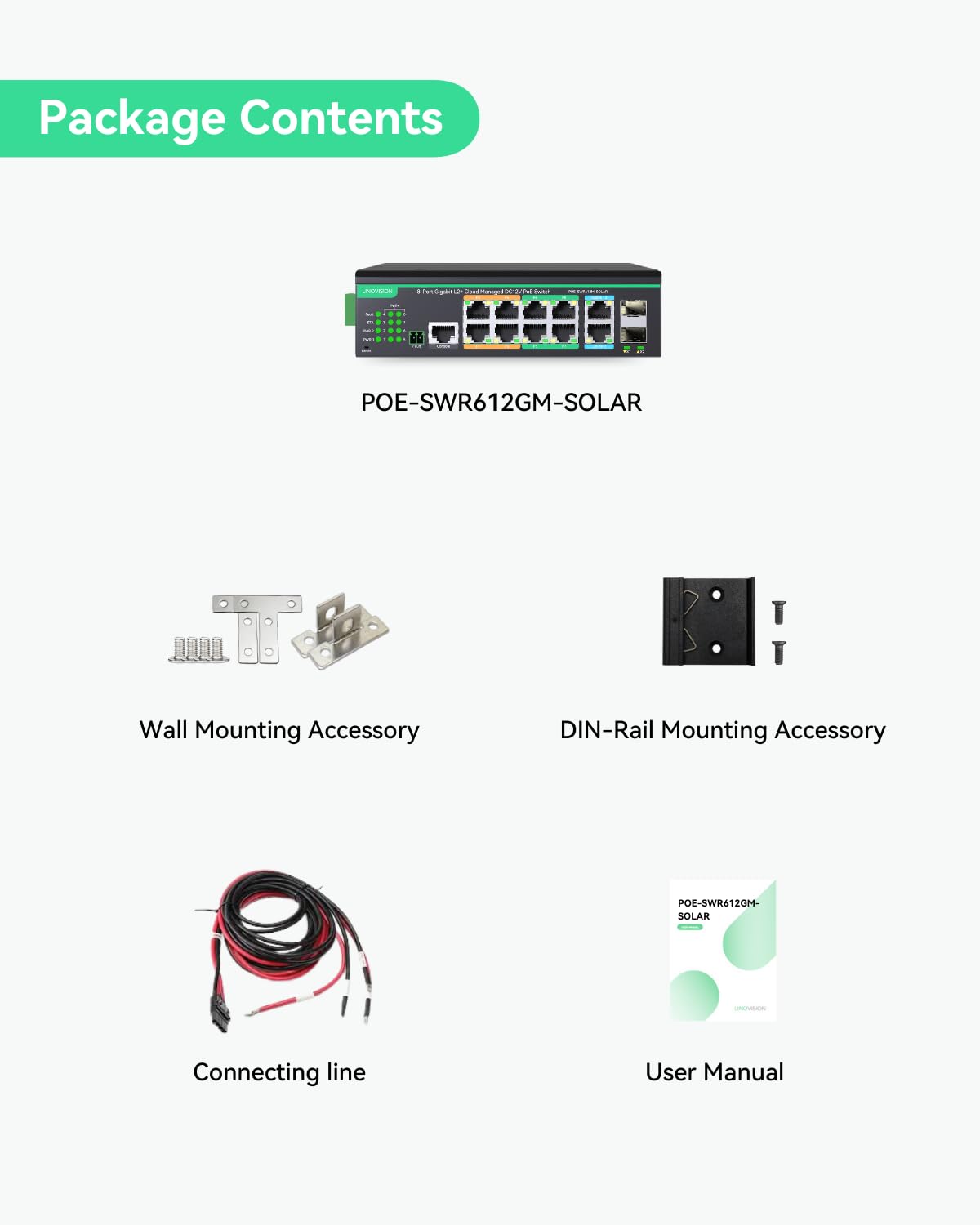 LINOVISION Industrial 12 Ports L2+ Cloud Managed PoE Switch mit DC8~57V Redundant Power Input, Full Gigabit Solar PoE Switch, 12V PoE Switch mit Relais Alarm, IEEE802.3af/at, Total PoE Budget 240W