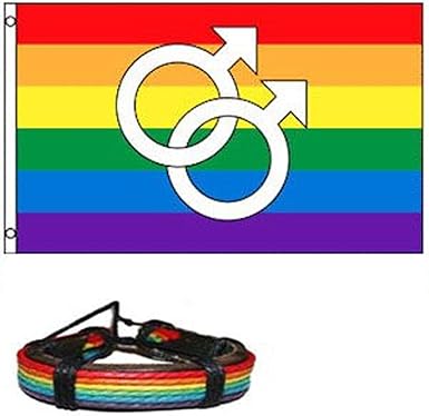 Amazon Com Simbolo Doble Masculino Bandera Del Orgullo Gay Del Arco Iris Bandera Lgbt 3x5 Con Pulsera De Cuero Arco Iris Patio Cesped Y Jardin