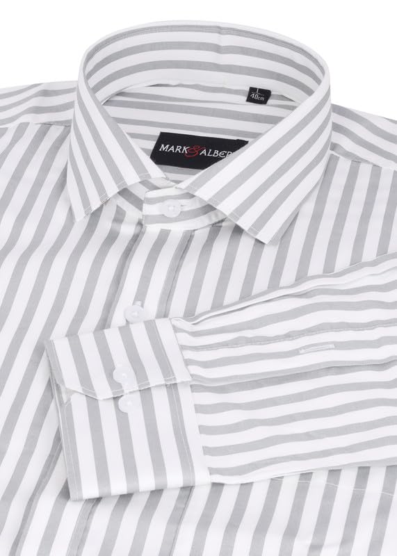 Image of MARK & ALBERT Men's Striped Full Sleeves Cotton Formal Shirt White | Stylish Shirt for Men