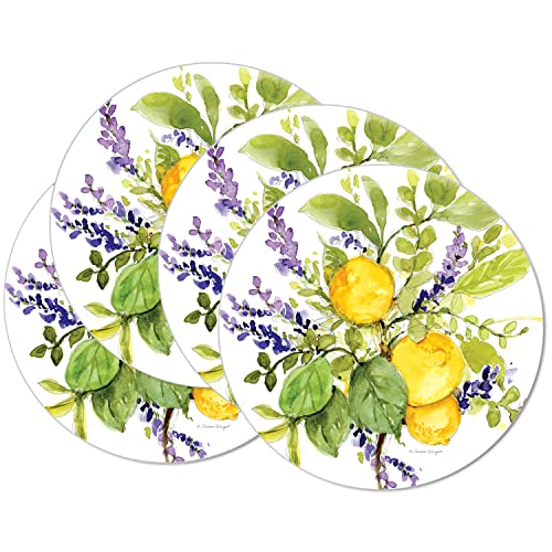 CounterArt Watercolor Lemons 4 Pack Round Reversible Easy Care Placemats