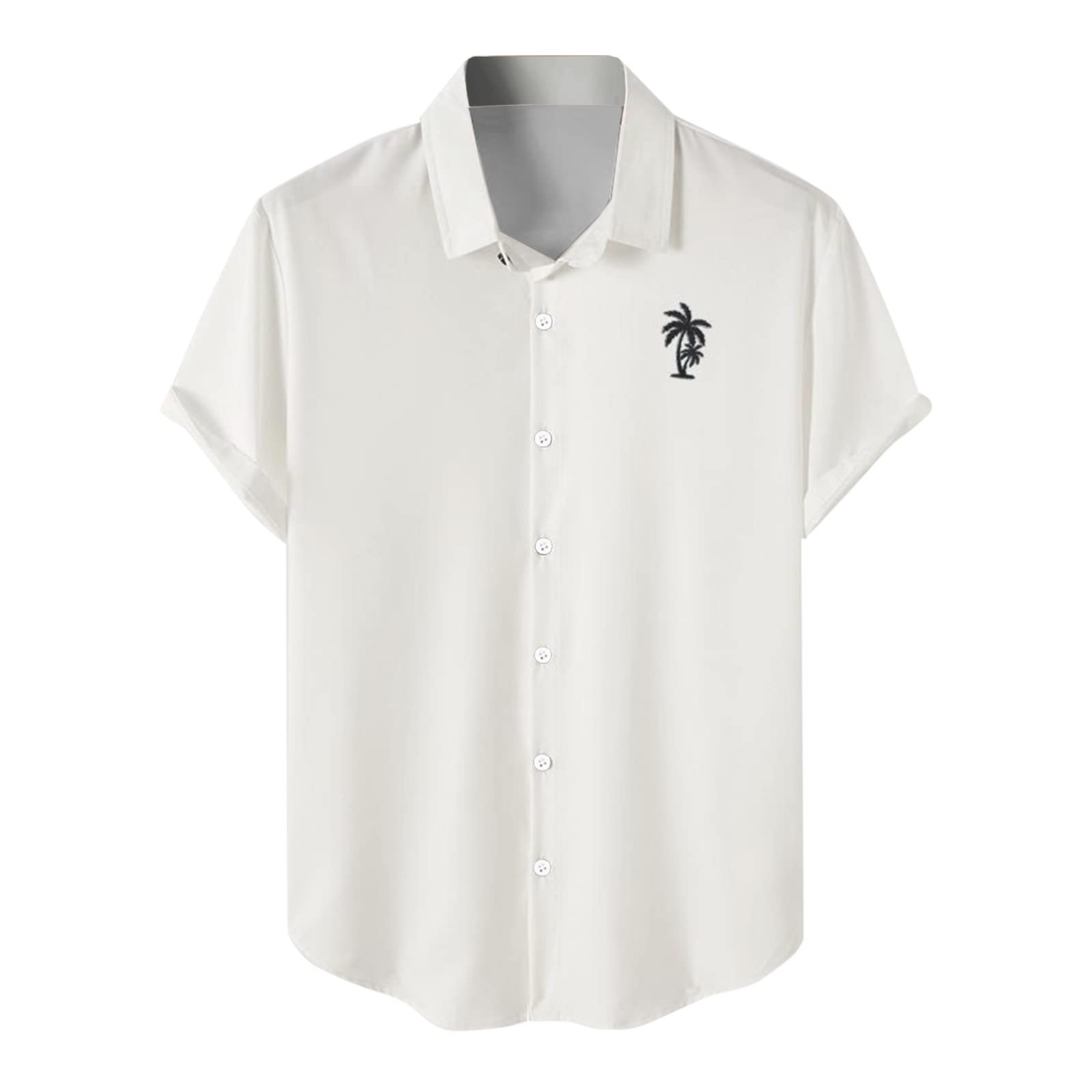 GenericMens Shirts Short Sleeve Casual Button Down Summer Beach Hawaiian Palm Printed Shirt Untucked Lightweight Regular Fit Tops