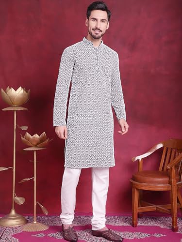 Image of Jompers Cotton Chikankari Embroidered Regular Fit Kurtas for Men