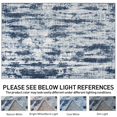 4x6 Area Rugs Washable Rug: Modern Abstract Living Room Rug Soft Anti-Skid Thin Carpet Indoor Floor Non-Shedding Carpets for Bedroom Dining Room Farmhouse Nursery Home Office Blue Grey