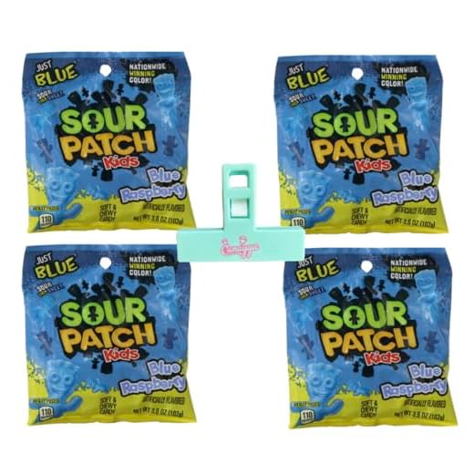 Sour Patch Kids Blue Raspberry 5 oz (4 pack) with Candyya bag clip Limited Edition Just Blue