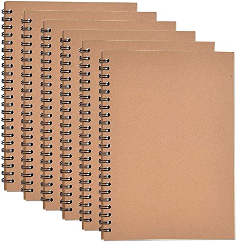 6 Pack Soft Cover Notebook with Lined Paper 8.3 inch x 5.5 inch, Spiral Notebooks -160 Pages, 80 Sheets - Memo Notepads for Home School Travel (Kraft Cover) Cover