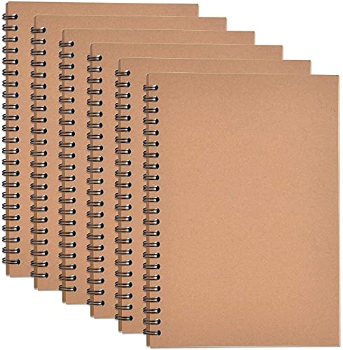 6 Pack Soft Cover Notebook with Lined Paper 8.3 inch x 5.5 inch, Spiral Notebooks -160 Pages, 80 Sheets - Memo Notepads for Home School Travel (Kraft Cover)