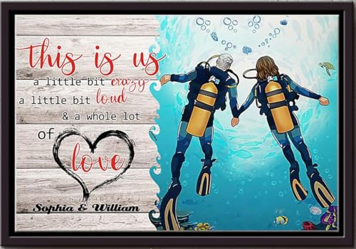 YAASIMOULE Affiche personnalisée « Plongée sous-marine : C’est nous » - Décoration murale romantique - Cadeau pour la Saint-Valentin - Impression sur toile mate encadrée