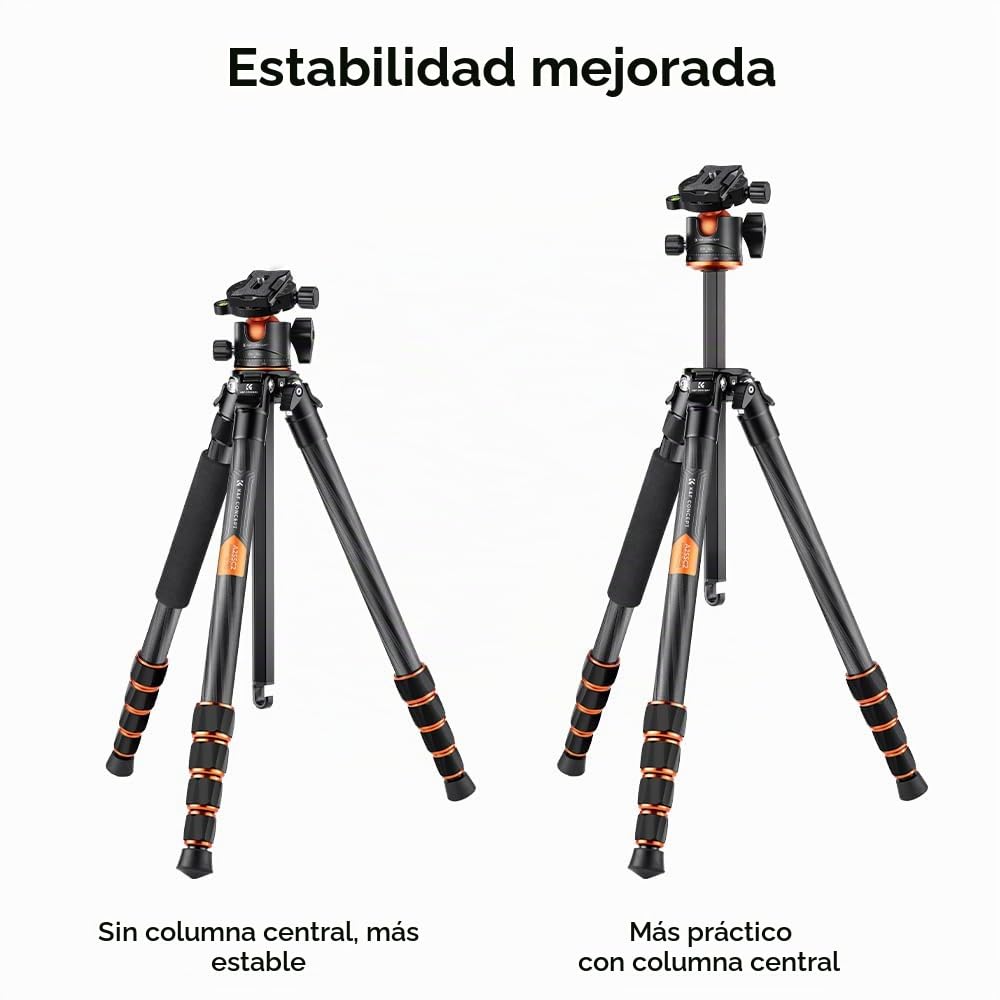 K&F CONCEPT Trípode Cámara de Carbono Compacto con Rótula de Bola 360°Compatible con Cámara DSLR, Carga Máxima: 15KG (A255C2+BH-36L) | Rótula de Bola 360°, Compatible con Cámara DSLR, Carga Máxima: 15KG, A255C2+BH-36L