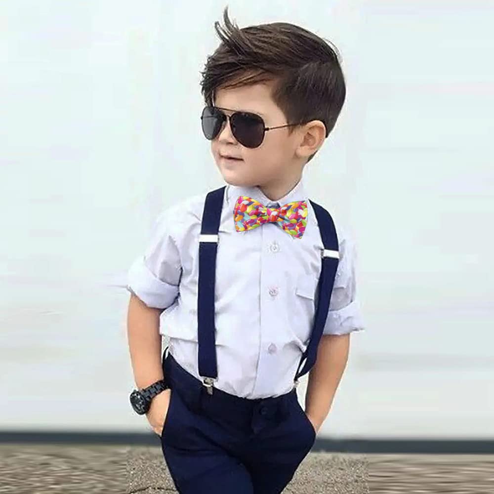 KAWAMOUSE Adjustable Pre-tied bow tie for toddler Boys (Jelly Beans Various Pattern) Elegant Cute Bowties for Dogs Cats Pets