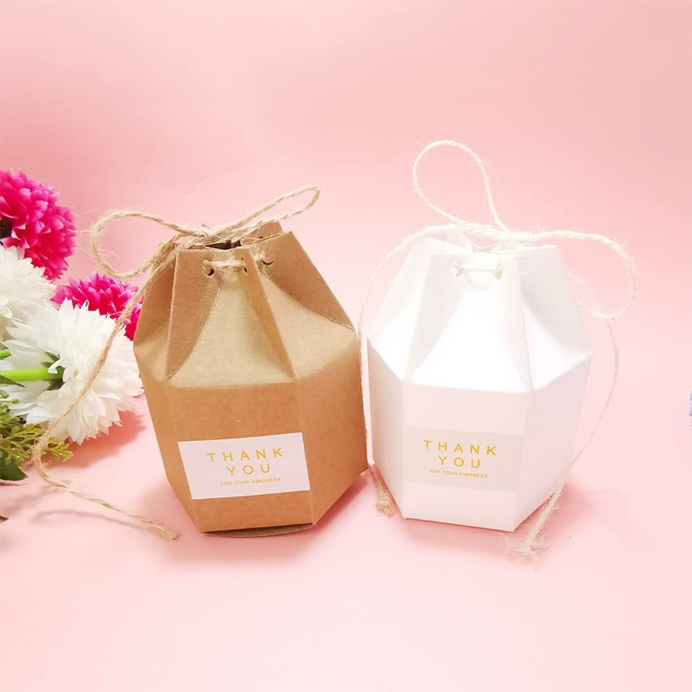 50 Scatole Bomboniere Esagonali In Carta Kraft - Con Spago E Etichette Per Matrimoni E Feste - Foto 12