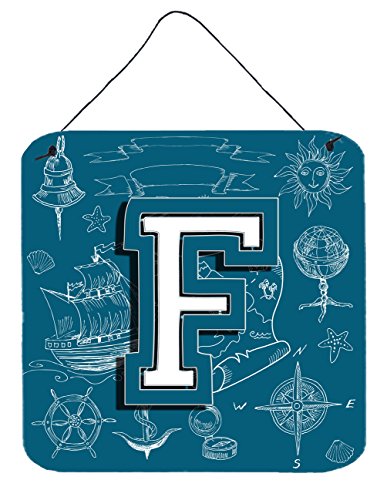 Caroline's Treasures CJ2014-FDS66 Letter F Sea Doodles Initial Alphabet Wall or Door Hanging Prints Aluminum Metal Sign Kitchen Wall Bar Bathroom Plaque Home Decor, 6x6, Multicolor