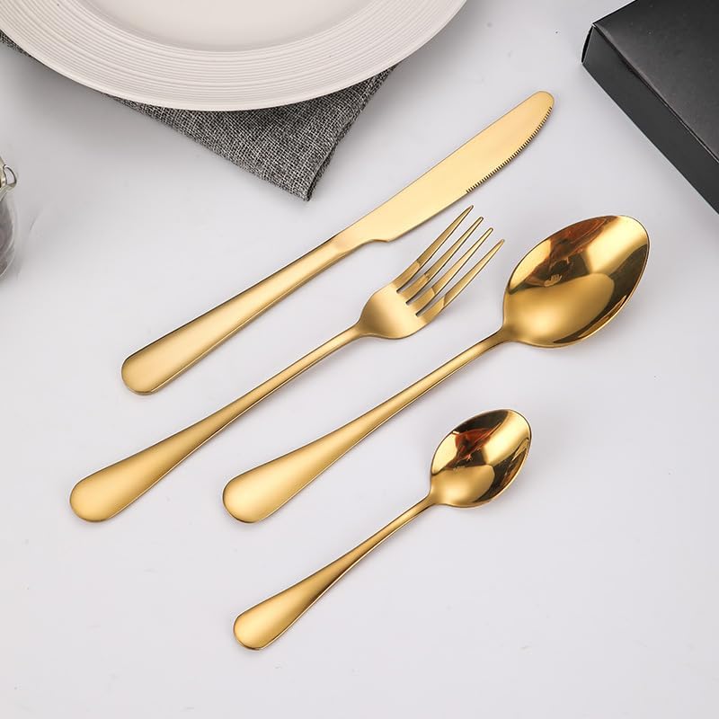 Silverware Flatware Set, 4/16/24/32 Pieces Stainless Steel Table Knives, Forks And Spoons Steak Knives, Forks And Spoons Gift Tableware Set(Gold,4Set-16Pcs)