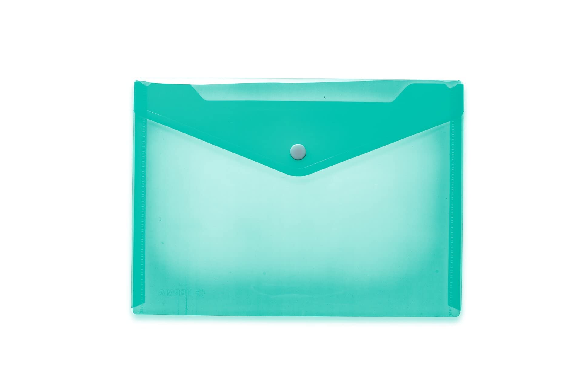 HERMA 20060 Document Wallet A5 Transparent Turquoise Small Transparent Pockets Envelope with Press Stud Closure Plastic Envelope for School, University, Office, Travel