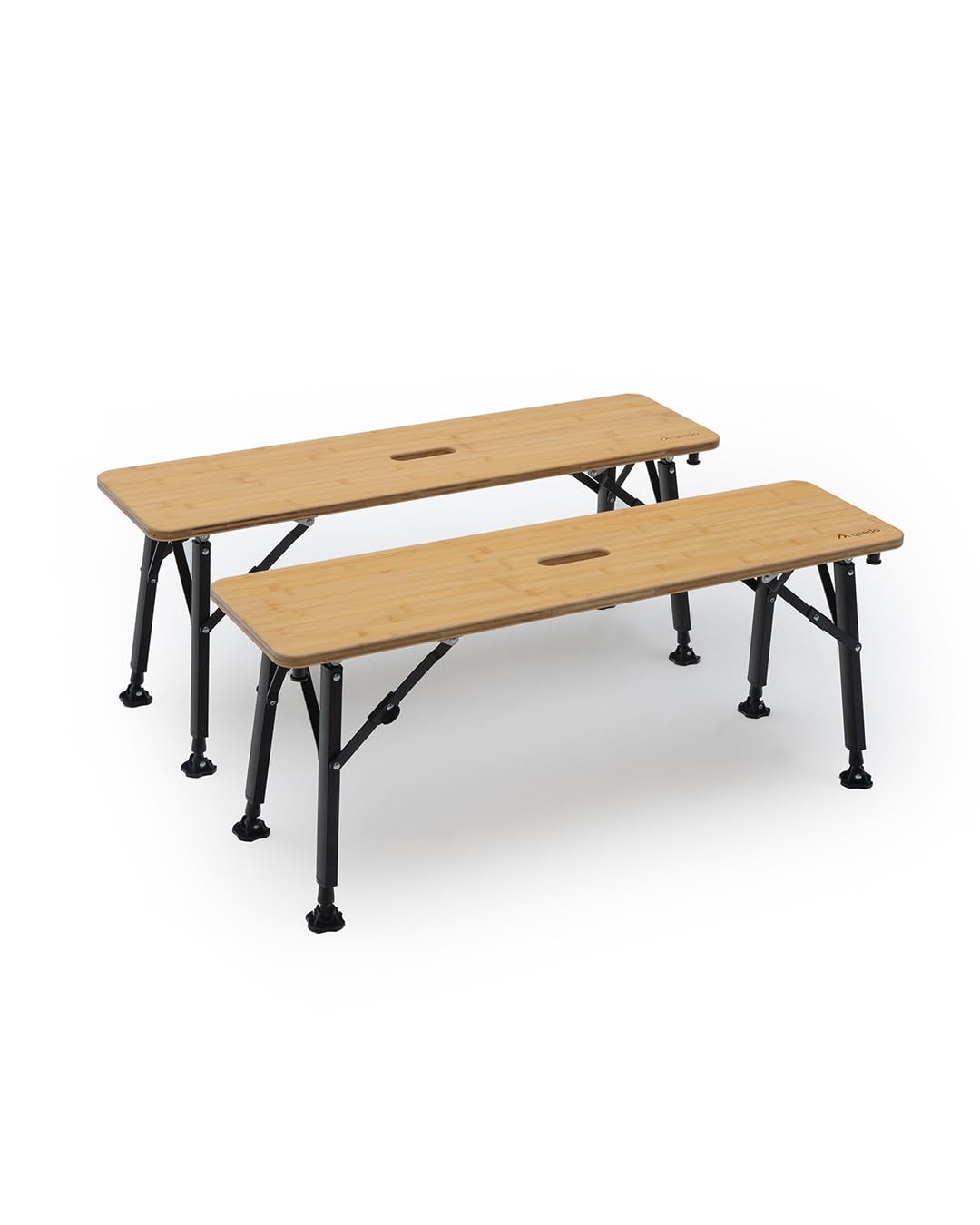 qeedo Benny 2er Set Camping Sitzbank aus robustem Bambus - 98 x 40 x 43 cm, Campingbank klappbar, Bierbank, Bierzeltbank, Balkonmöbel, Garten