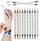 Caelura 10 Tattoo Stifte Kinder, Doppelspitze Glitzer Tatoo Stifte, Tattoostifte für Kinder und Erwachsene Fasching Geburtstage Party Henna Halloween