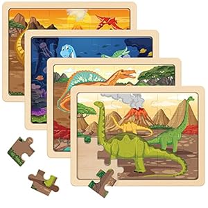 SYNARRY Large Dinosaur Wooden Puzzles for Kids 4 in 1 Gift Box(12.2*9.4 in) – FSC Certified, Jigsaw Puzzles for Toddlers 2-4, Puzzles for Kids Ages 4-6, Dinosaur Toys Gifts for 3 4 5 Year Old Boy Girl