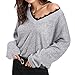 Produktbild Damen Langarm Spitze Schulterfrei Jumper Lose Sweatshirt Pullover Oberteil Tops Hemd Oversize V-Ausschnitt Langarm Strickpullover Strickpulli Stricksweater Stricksweatshirt Strick Langarmshirt