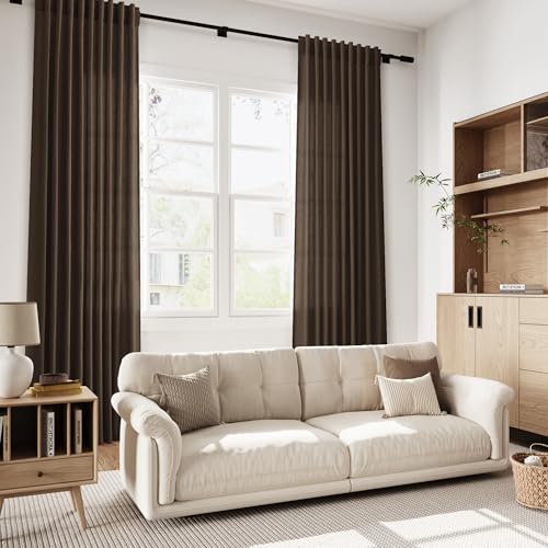 Image of Nanspring Chocolate Linen Curtains 84 Inch Length 2 Panels Set for Living Room Back Tab Light Filtering Semi Sheer Curtain for Bedroom Farmhouse Drapes, 52x84 Inch, 2 Panels