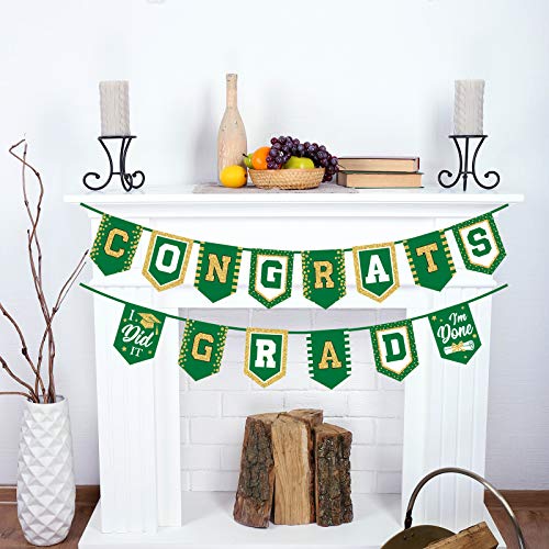 Image of 2025 Green Graduation Banner - No DIY Required Graduation Party Supplies Decorations Grad Banner for College, High School Party (Green Gold Congrats Grad)