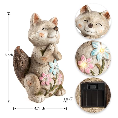 Smadeer Fox Statue for Garden Decor, Garden Statue with Solar Power Light for Outdoor Patio Porch Lawn Yard Backyard Oudside Indoor Shelf Decoration,Praying Fox Sculptures & Statues Woman - Image 3