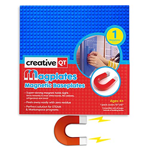 Creative QT - MagPlates Magnetic Building Blocks Baseplates 10"x10" for All Major Brands of Toy Building Sets, Sturdy Stacking Blocks Table Base, Building Bricks Play Table, 1 Pack, Blue