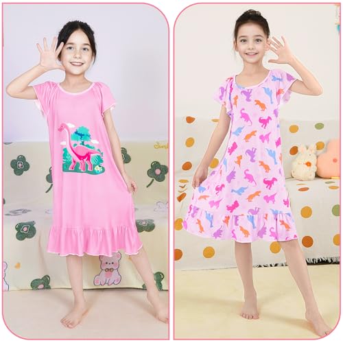 MHJY 2PCS Girls Nightgowns Toddler Nightgown Short Shirts Sleepwear Night Sleep Dress Princess Pajamas for 3-10 Years Kids2