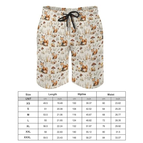 Hawaiian Shorts for Men - Comfy Cute Mushroom Fox Print Mens Swim Trunks Bathing Suits with Mesh Lining2