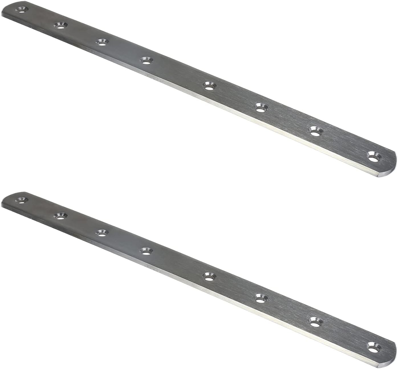 MroMax 2Pcs Stainless Steel Flat Straight Brace 11.81" x 0.98" Brushed Metal Mending Joining Plates Connector Repair Bracket with Screws for Wood, Board, Furniture & Shelves 8 Holes Silver