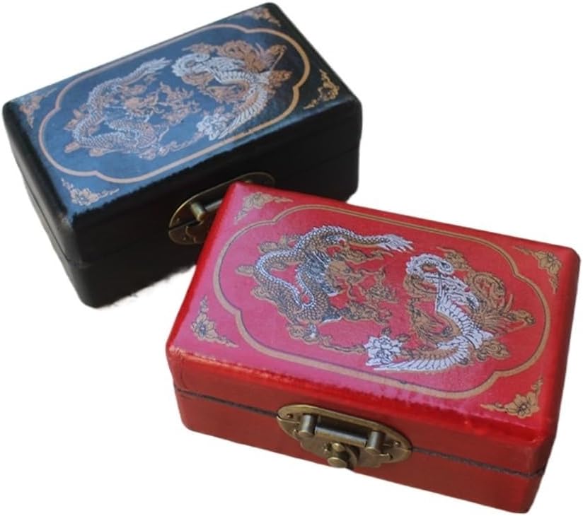 Vintage Jewelry Box Antique Storage Wooden Dragon Phoenix Pattern Fitness Ball(white-Dinosaur Doodle4)