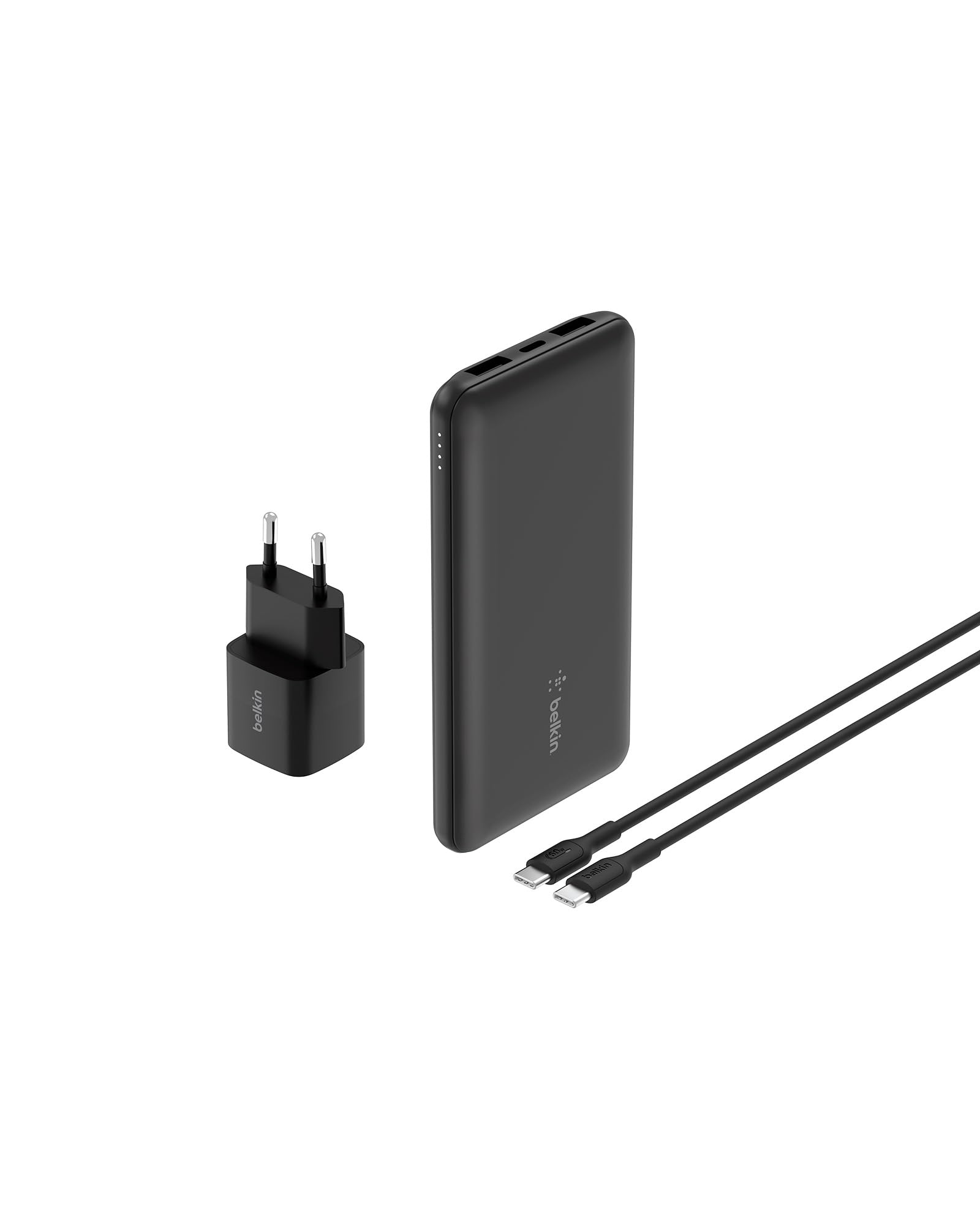 Belkin Kit di Ricarica 4 in 1 con Power Bank da 10.000 mAh, Caricatore USB-C da 25 W, Cavo USB-C da 60 W e Custodia da Viaggio, Ricarica Rapida Multi-Dispositivo, Design Compatto ottimo per i Viaggi