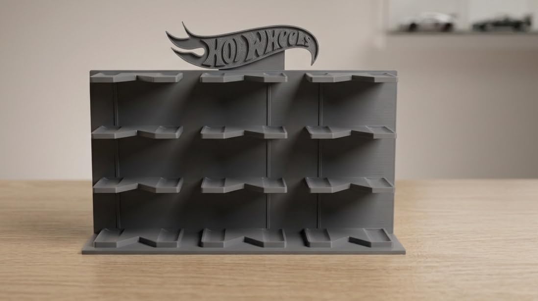 Premium 12-Car Display Rack for Hot Wheels & 1:64 Scale Cars, Eco-Friendly Biodegradable Plastic, 24 cm H x 18 cm B x 5 cm W (Grey)-image-9