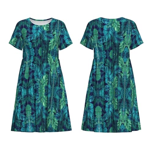 Robe de cocktail manches courtes robe vacances feuilles palmier - 4