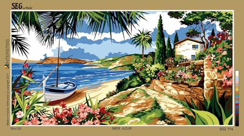 Canevas Tapisserie Imprimé Mer Azur multicolore pour broderie créative