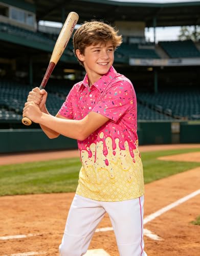 Move Dance Boys Polo Shirt Ice Cream Drip Short Sleeve Golf Pink 13-14 Year - image 2