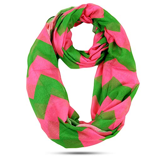 Oversized Lightweight Pink and Green Chevron Infinity Scarf