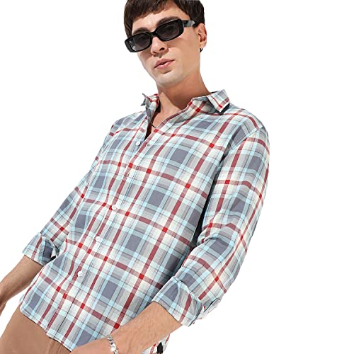 Image of Campus Sutra Men's Button Up Shirt for Casual Wear | Regular Fit | Poly Lycra Shirt Crafted with Short Sleeve & Enhanced Stretch Comfort Fit for Everyday Wear