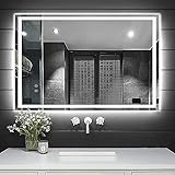 👍【Elegantes Design】 Unser LED Badspiegel für Waschtisch besteht aus hochwertigem Glas und Aluminium, CRI>90, das klarer ist und eine angenehme visuelle Beleuchtung ermöglicht, kein Flackern, kein UV. Dieser Spiegel kann sowohl vertikal als auch horizontal angezeigt werden.