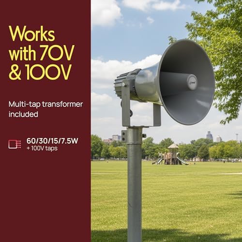 Pyle Indoor Outdoor PA Horn Speaker - 12.7 Inch 60 W Compact Loud Sound Megaphone w/ 400Hz-5KHzz Frequency, 16 Ohm, 70V/100V Transformer, Mounting Bracket Hardware, for 70V/100V Audio System — view 4