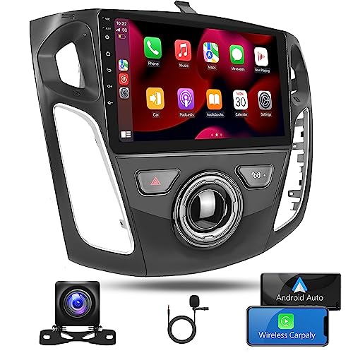 for Ford Focus 2012-2018 with Carplay Android Car Stereo, Rimoody 9 Inch Touch Screen Car Radio with GPS Navigation Bluetooth FM HiFi WiFi Android Auto + AHD Backup Camera